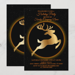 Invitación Navidades Fiesta de Golden Reindeer Black Holidays