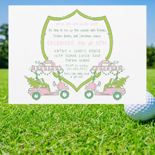 Invitación Navidades Fiesta de golf Carros de golf rosados Es