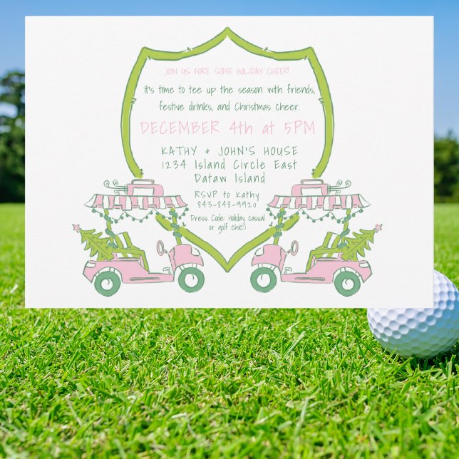 Invitación Navidades Fiesta de golf Carros de golf rosados Es (Subido por el creador)