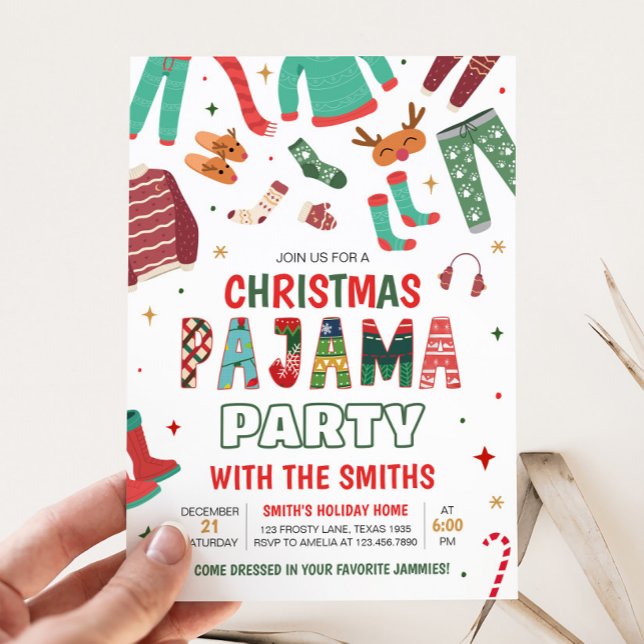 Invitación Navidades Fiesta de Holiday Pajama (Pajama Holiday Christmas Party Invitation)