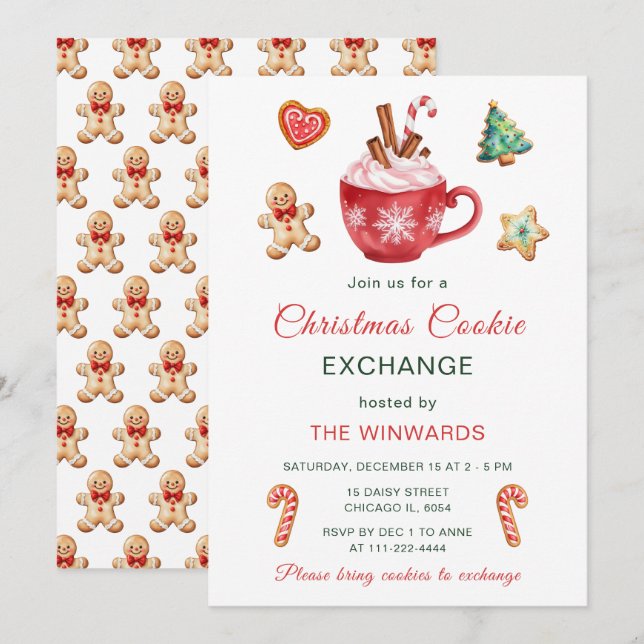 Invitación Navidades Fiesta de intercambio de cookies (Anverso / Reverso)