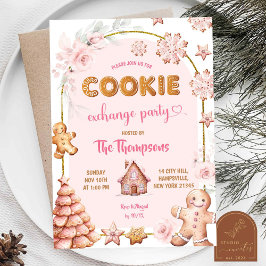 Invitación Navidades Fiesta de intercambio de cookies rosas d