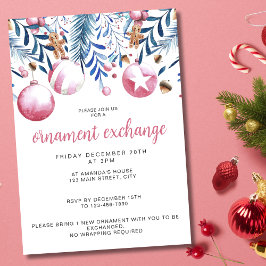 Invitación Navidades Fiesta de intercambio de ornamentos rosa