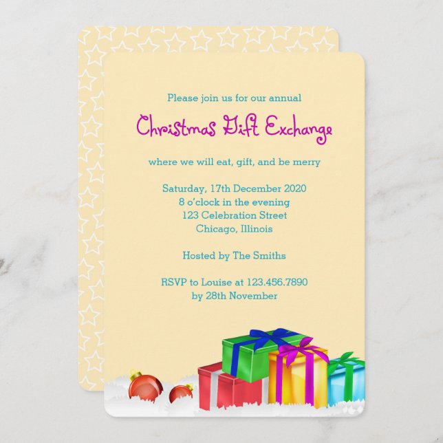 Invitación Navidades Fiesta de intercambio de regalos (Anverso / Reverso)