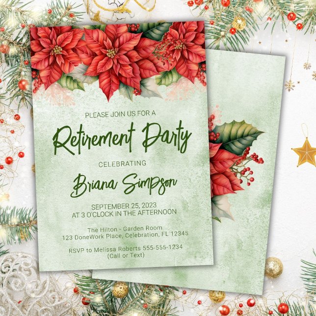 Invitación Navidades Fiesta de Jubilación Floral de Poinsetti (Subido por el creador)