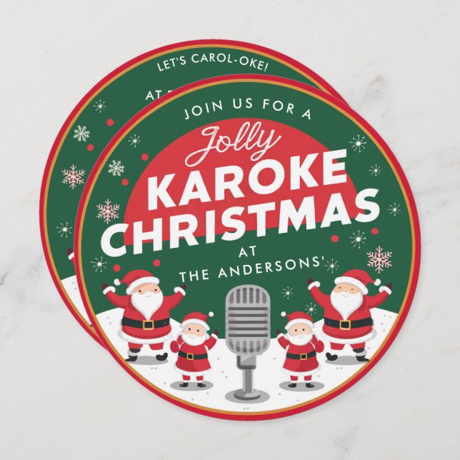 Invitación Navidades Fiesta de Karaoke cantando récord Santa  (Anverso / Reverso)