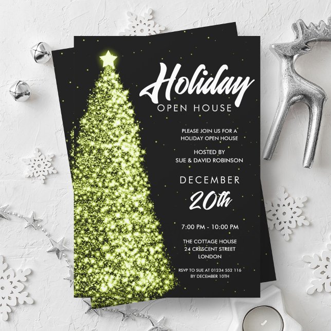Invitación Navidades Fiesta de la Casa Abierta Verde (Christmas Holiday Open House Party Green Invitation)