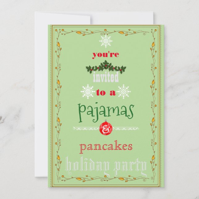Invitación Navidades Fiesta de la familia Pajamas y Pancakes (Anverso)