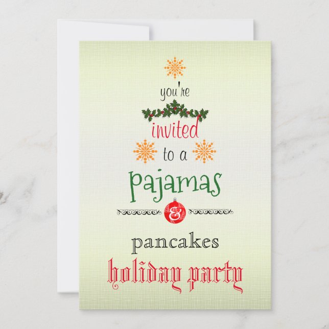 Invitación Navidades Fiesta de la familia Pajamas y Pancakes (Anverso)
