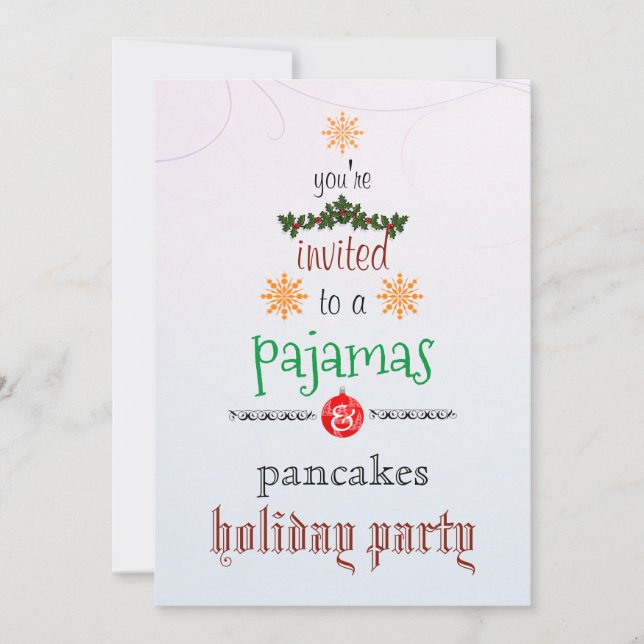 Invitación Navidades Fiesta de la familia Pajamas y Pancakes (Anverso)