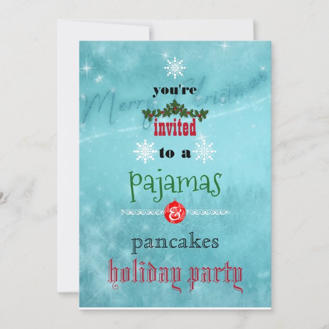 Invitación Navidades Fiesta de la familia Pajamas y Pancakes (Anverso)