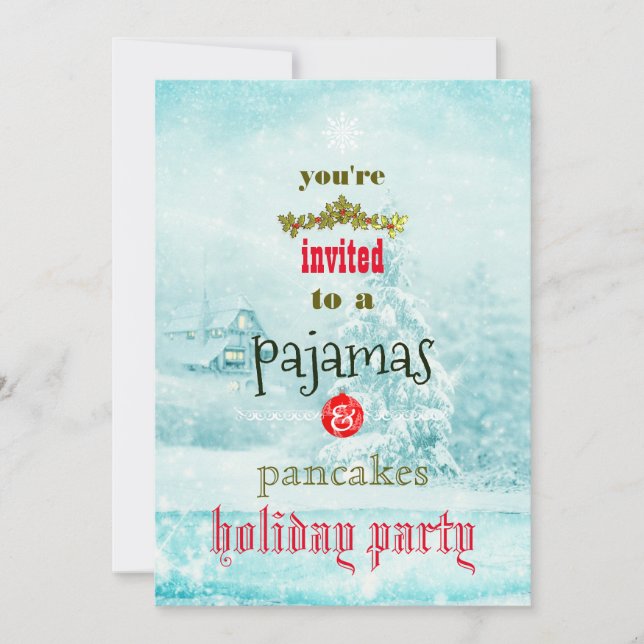Invitación Navidades Fiesta de la familia Pajamas y Pancakes (Anverso)