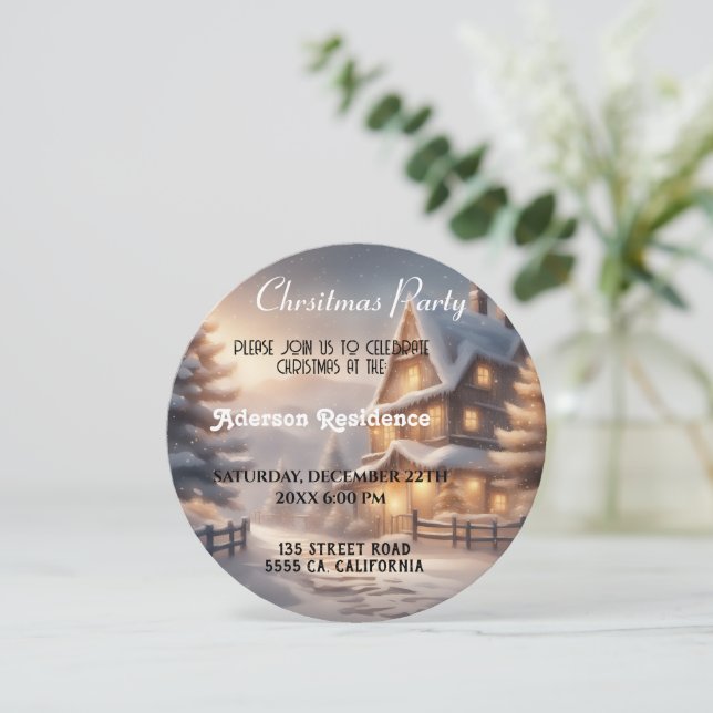 Invitación Navidades Fiesta de Navidades de paisajes invernal (Anverso de pie)