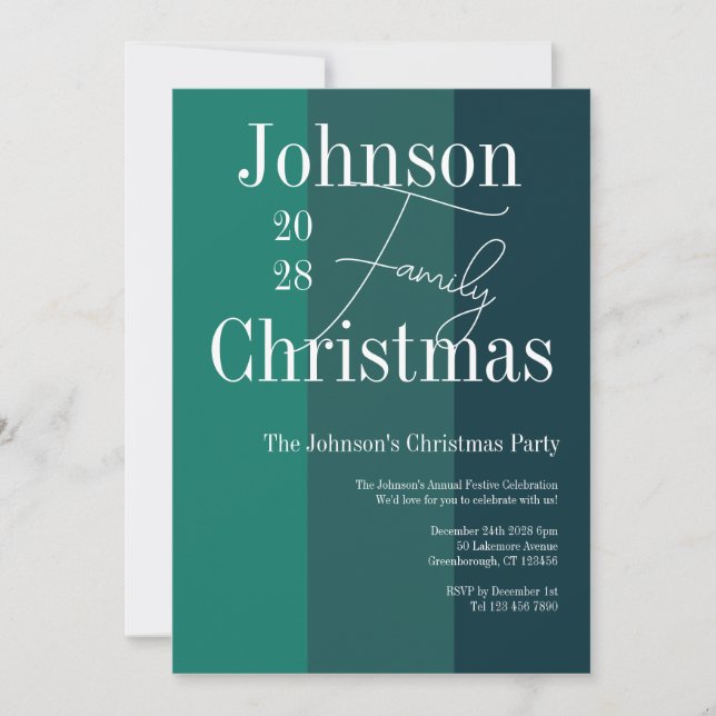 Invitación Navidades Fiesta de Navidades de rayas verdes (Anverso)