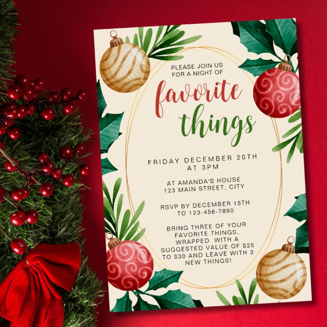 Invitación Navidades Fiesta de ornamentos festivos favoritos (Subido por el creador)