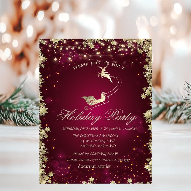 Invitación Navidades Fiesta de Sleigh Reindeer Stars Company (Subido por el creador)
