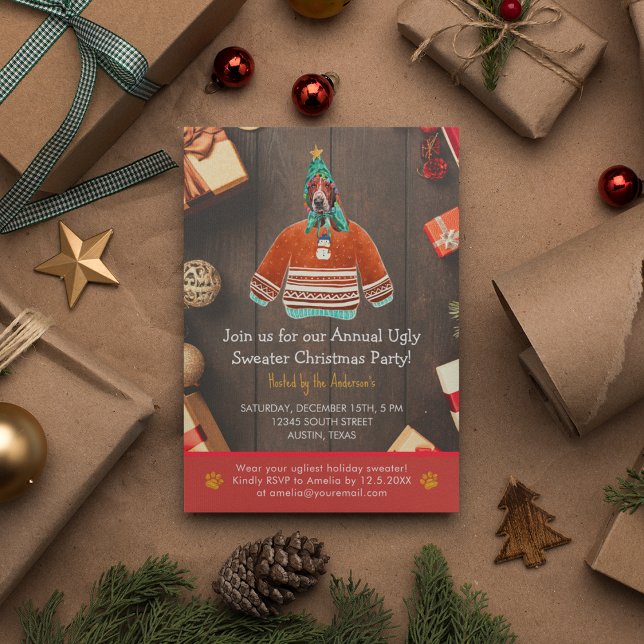 Invitación Navidades Fiesta de suéter fea en Basset (Front)
