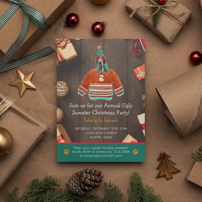 Invitación Navidades Fiesta de suéter fea en Basset (Front)