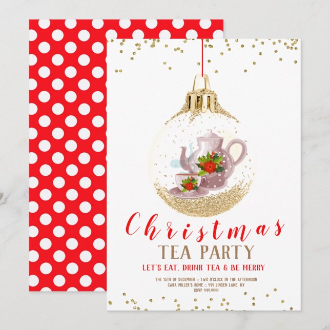 Invitación Navidades Fiesta de té de vacaciones (Anverso / Reverso)