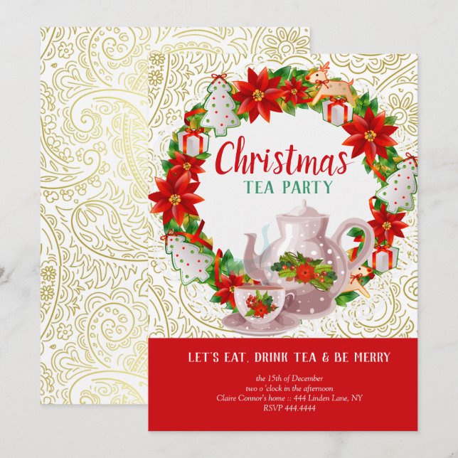 Invitación Navidades Fiesta de té de vacaciones (Anverso / Reverso)