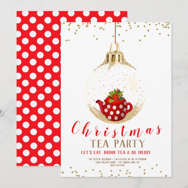 Invitación Navidades Fiesta de té de vacaciones (Anverso / Reverso)