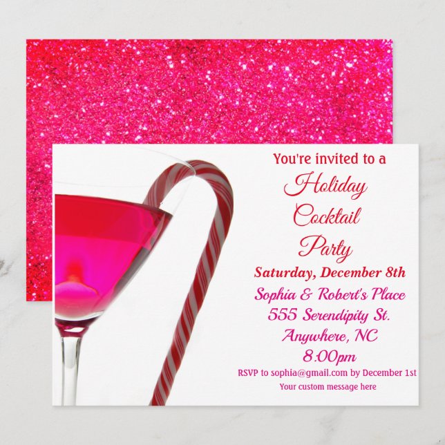 Invitación Navidades | Fiesta de vacaciones Candy Rojo elegan (Anverso / Reverso)