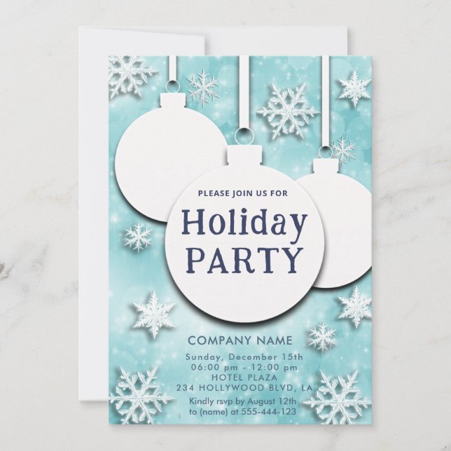 Invitación Navidades fiesta de vacaciones con copos de nieve  (Anverso)