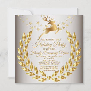 Invitación Navidades Fiesta de vacaciones de renos dorados