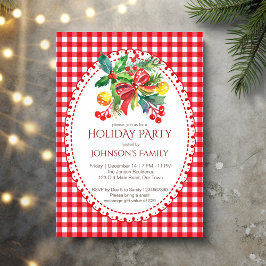 Invitación Navidades fiesta de vacaciones pinos de gingham ro