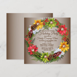 Invitación Navidades Fiesta de Wreath Colorful Holidays