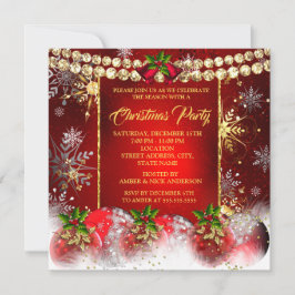 Invitación Navidades Fiesta del oro rojo Baubles Holly