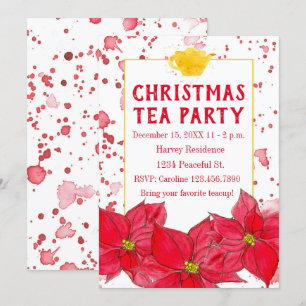 Invitación Navidades Fiesta del té Teapot Poinsettias