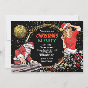 Invitación Navidades fiesta DJ baile baile sucio santa oro