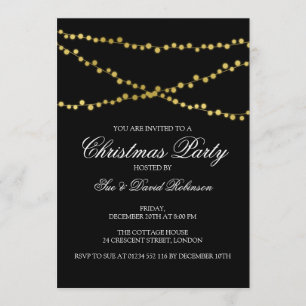 Invitación Navidades Fiesta Dorado Luces de cuerda brillantes