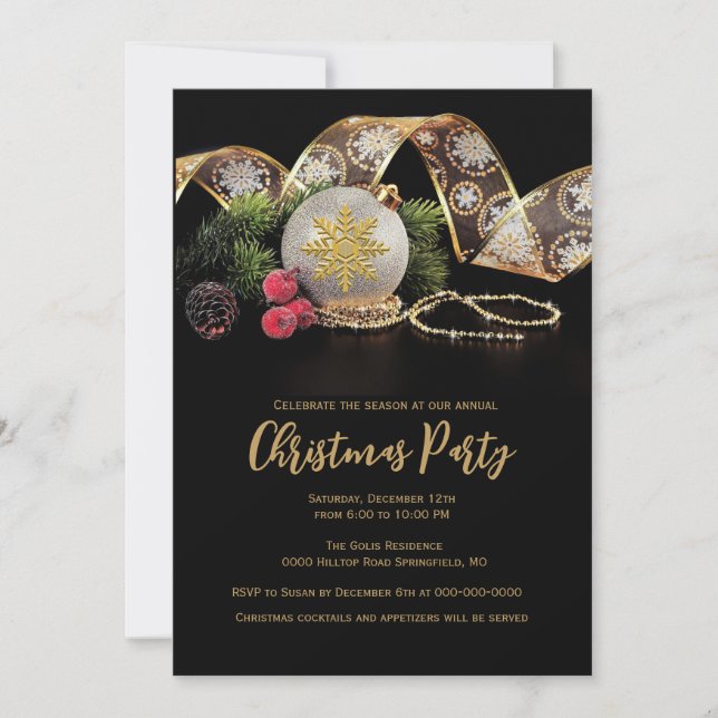 Invitación Navidades Fiesta Elegant Gold sobre negro (Anverso)