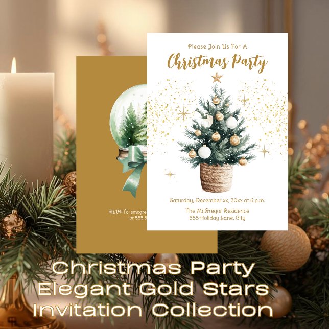 Invitación Navidades Fiesta Elegant Gold Stars (Christmas Party Elegant Gold Stars Invitation)