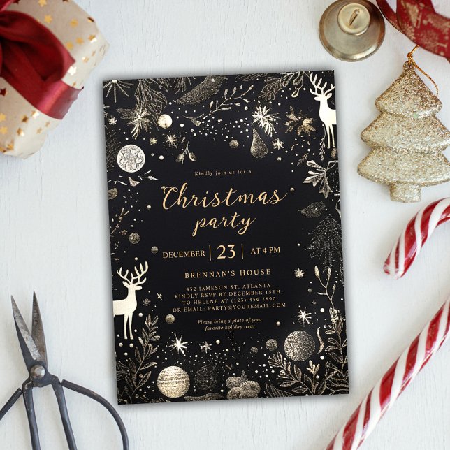 Invitación Navidades Fiesta Elegante festividad (Holiday Foil Christmas Party Invitation)