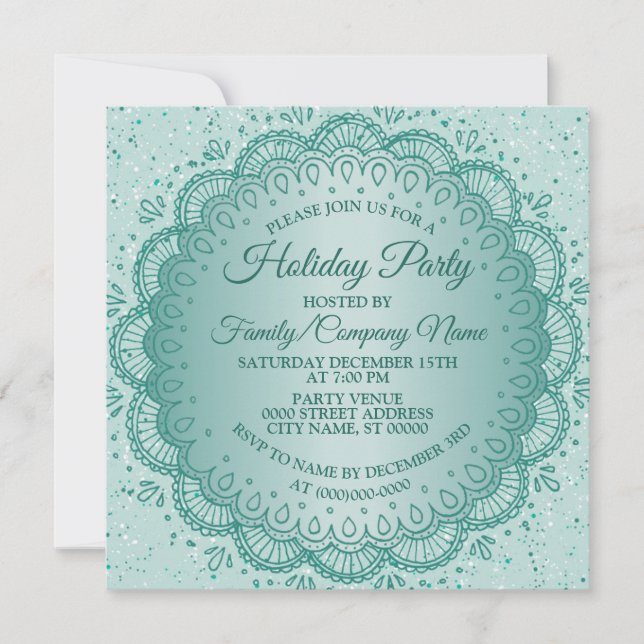 Invitación Navidades Fiesta elegante Verde azulado de vacacio (Anverso)