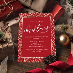 Invitación Navidades Fiesta Elegante Verde Rojo Copo de Nieve