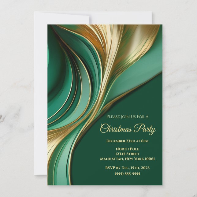 Invitación Navidades Fiesta-Elegante Verde y Oro- (Anverso)