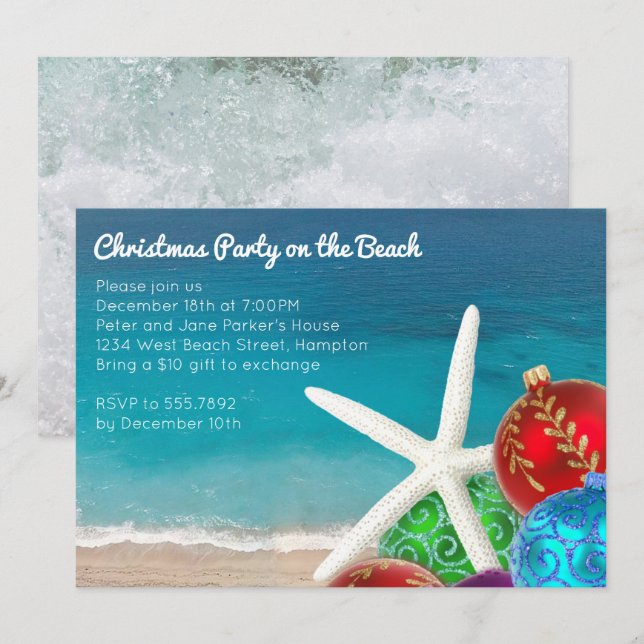Invitación Navidades Fiesta en la playa (Anverso / Reverso)