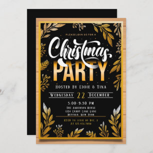 Invitación Navidades Fiesta en negro y oro