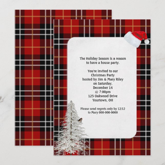 Invitación Navidades Fiesta Escocia diseño de yeso tartán (Anverso / Reverso)