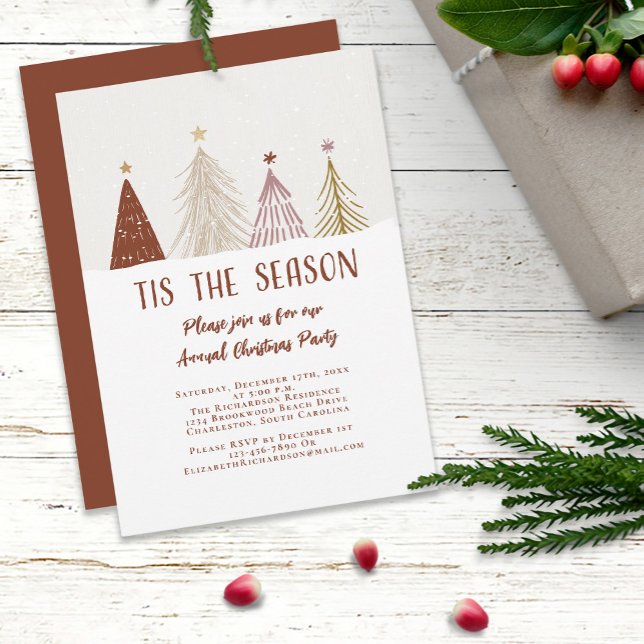 Invitación Navidades Fiesta Esta Temporada Elegante Árboles D (Elegant Christmas Party Tis The Season Elegant Snow Trees Invitations)