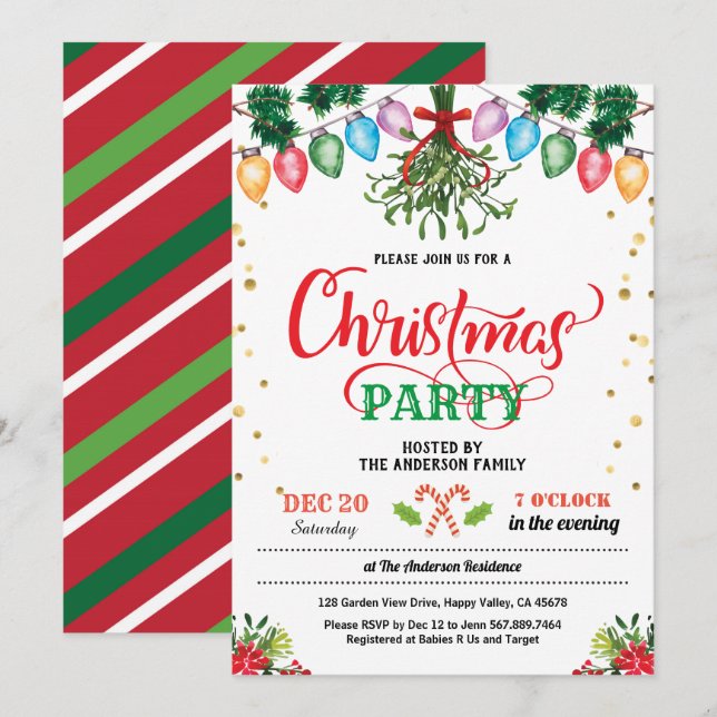 Invitación Navidades fiesta fiesta de besos bajo mistleto (Anverso / Reverso)