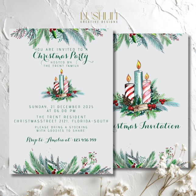 Invitación Navidades Fiesta Fiesta Fiesta Vegetación Vela (Subido por el creador)