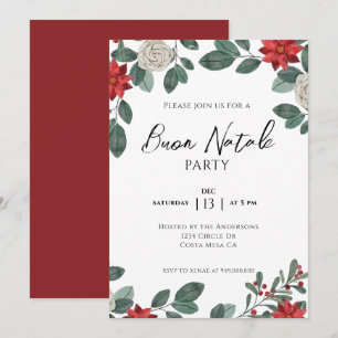 Invitación Navidades Fiesta Floral Verde Rojo