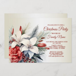 Invitación Navidades Fiesta Flores Blancas Rojas Vacaciones E