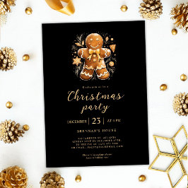 Invitación Navidades Fiesta Gingerbread Feriado Negro de Oro