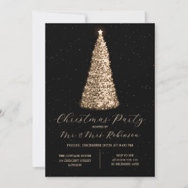 Invitación Navidades Fiesta Glam Gold Tree Sparkle